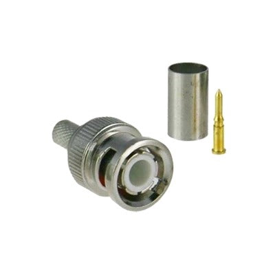 Conector BNC macho para 75 Ohm, de 3 piezas en línea, anillo plegable para cable RG-59/U en aplicación de CCTV, Níquel/ Oro/ Teflón. Conector BNC macho para 75 Ohm, de 3 piezas en línea, anillo plegable para cable RG-59/U en aplicación de CCTV, Níquel/ Oro/ Teflón.